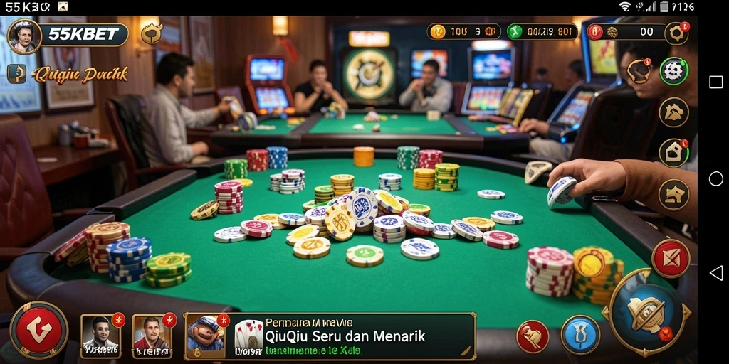 Screenshot gameplay QiuQiu dalam 55KBET yang seru dan interaktif.