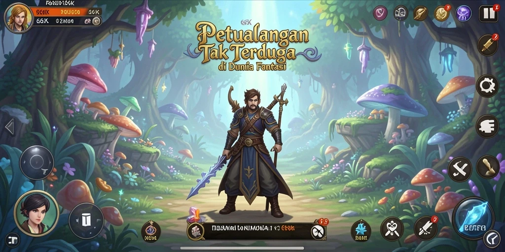 Tampilan gameplay 66K dengan karakter menjelajahi dunia petualangan.