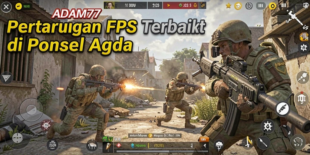 Screenshot utama menunjukan aksi pertempuran intens di ADAM77.