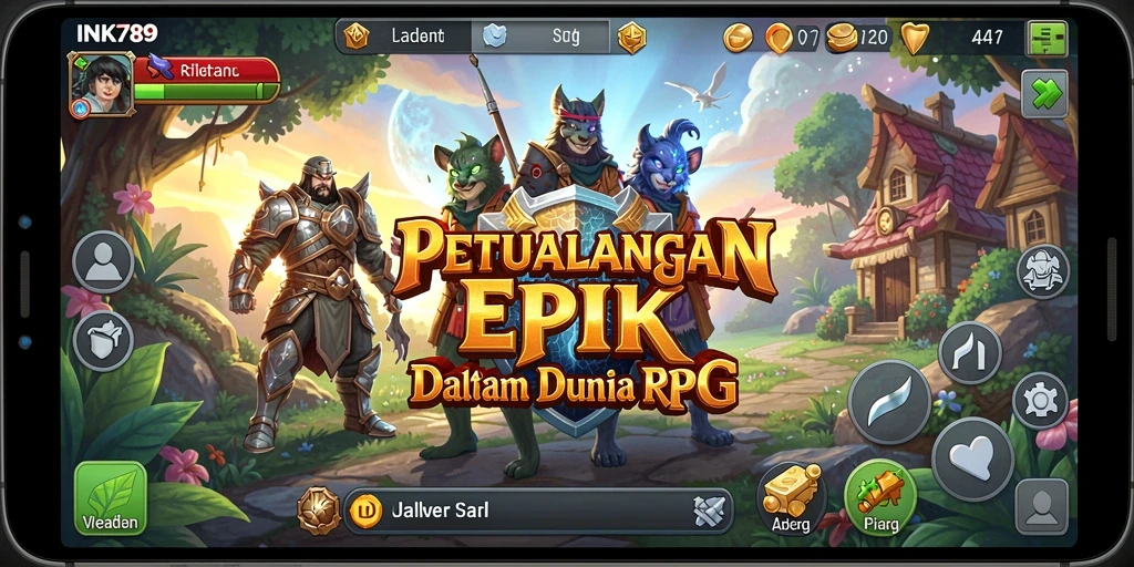 Tangkapan layar gameplay INK789 yang menunjukkan pertempuran epik dalam dunia RPG.