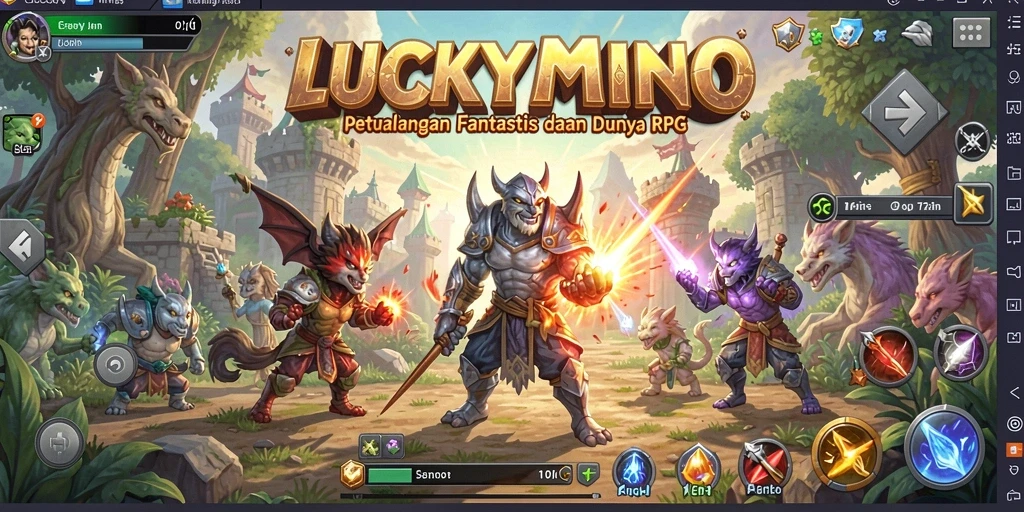 Tampilan gameplay seru dalam LUCKYMINO yang penuh aksi RPG.