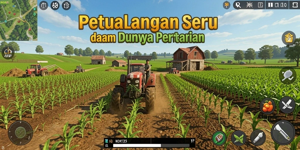 Tampilan gameplay menarik dalam dunia pertanian yang kaya akan warna.