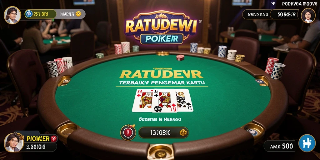 Screenshot gameplay RATUDEWI yang menunjukkan aksi poker yang mendebarkan.