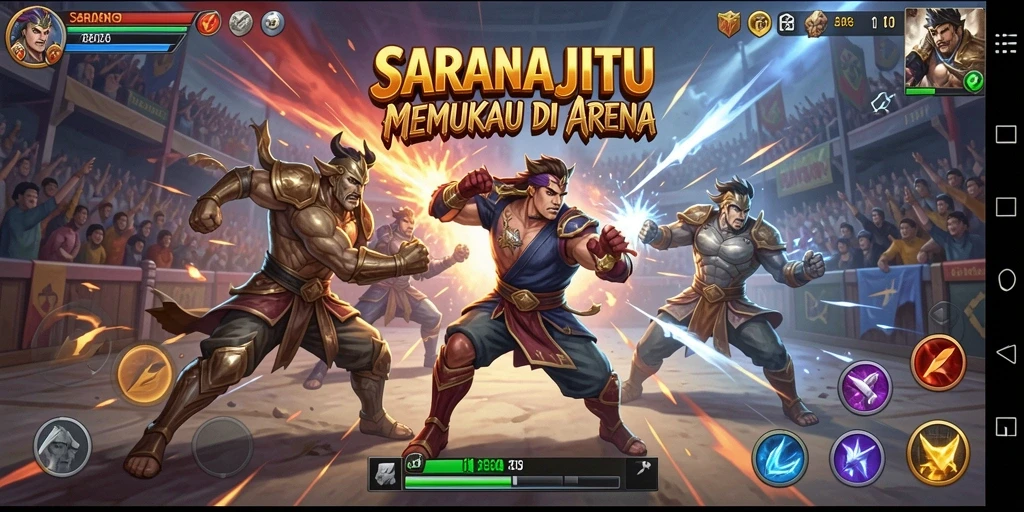 Tampilan seru dari gameplay Fighting SARANAJITU dengan aksi serangan yang dramatis.
