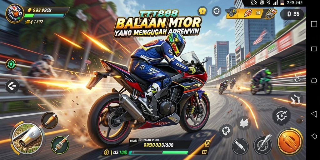 Tampilan gameplay menegangkan dalam balapan motor.